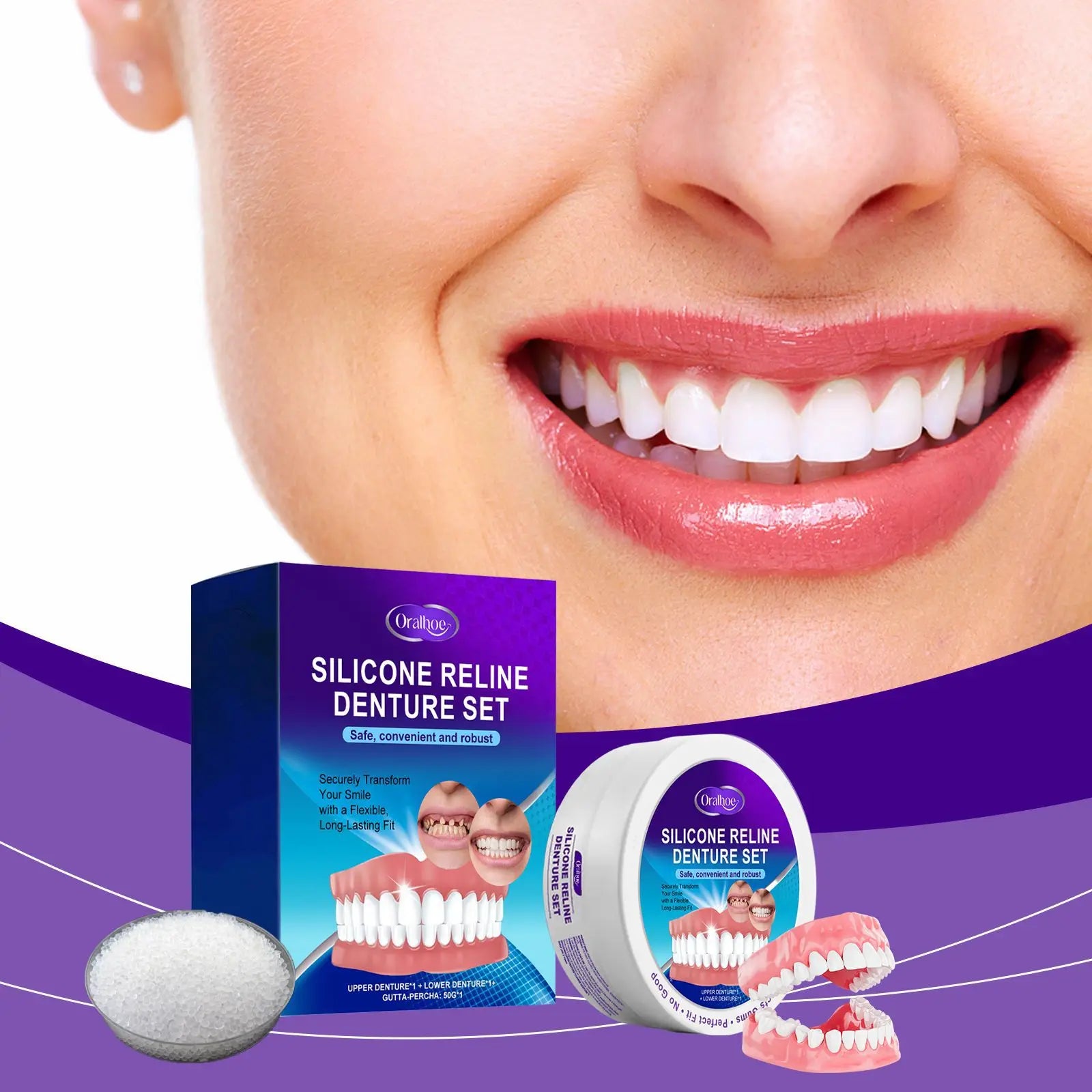 Silicone Temporary Denture Kit – Adjustable False Teeth Smile Temporary Denture Kit Oasis Select