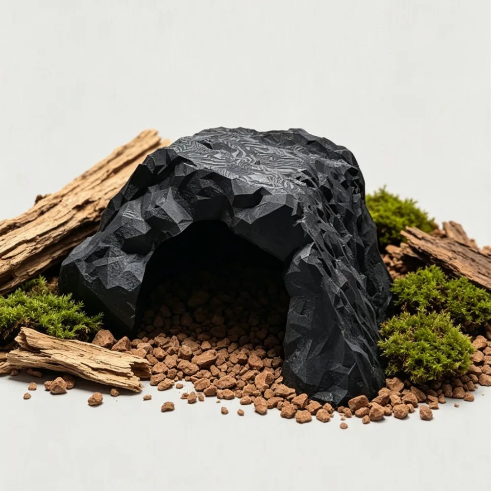 3D Printed Geometric Rock Reptile Hideout Cave Textured Terrarium Shelter For Lizard Snake Spider Bearded Dragon Habitat Decor Oasis Select