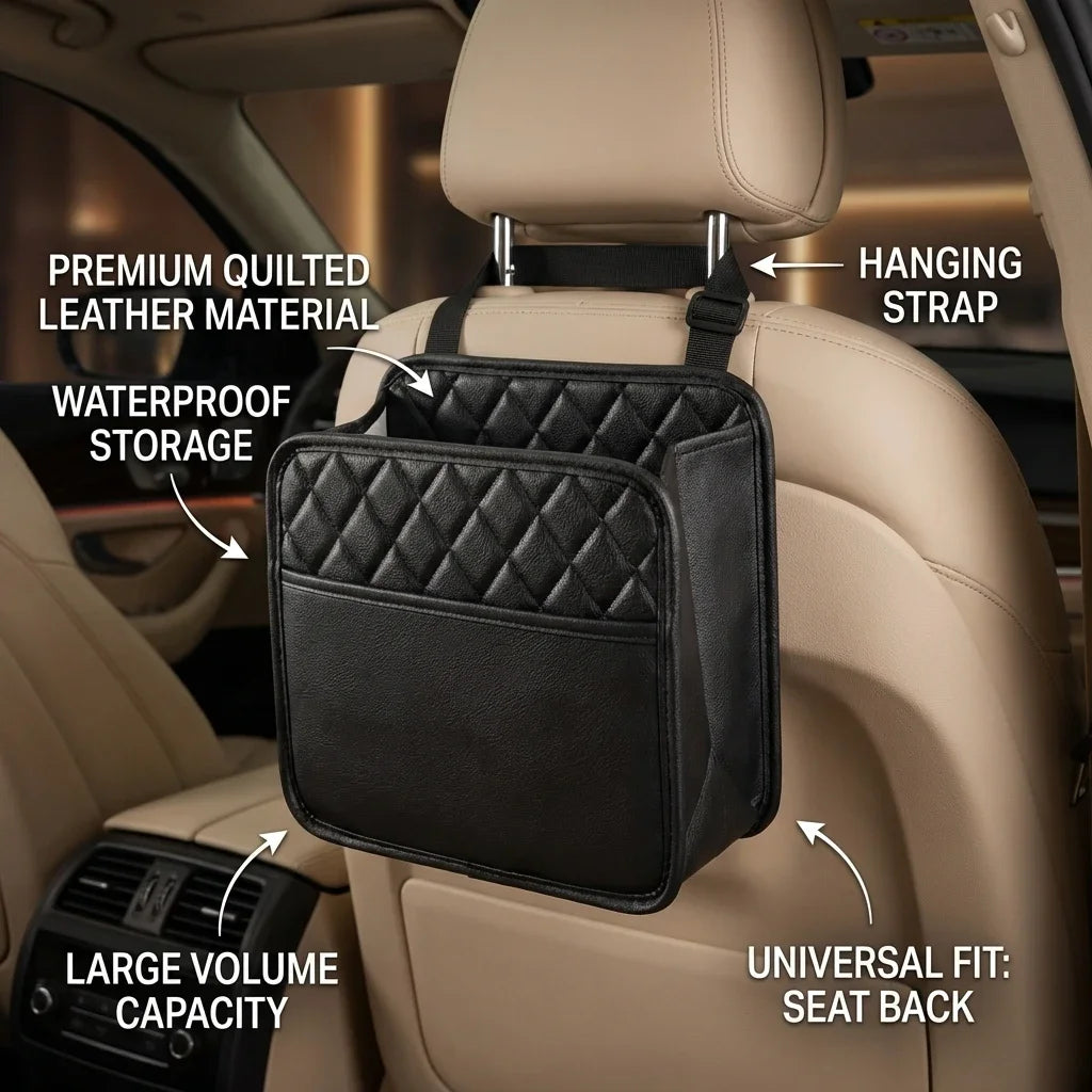 Car Seat Organizer Backrest PU Leather Waterproof Universal Fit Hanging Storage Bag Multi Pocket Kick Mat Travel Accessories Oasis Select