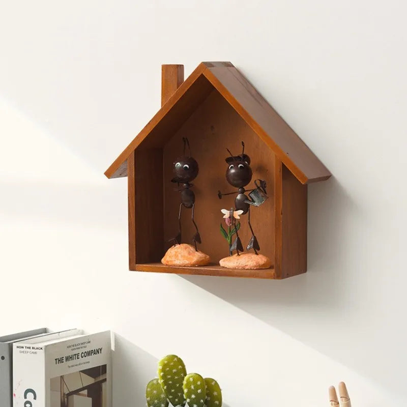Wooden Small House Retro and Nostalgic Home Wall Decoration Entrance Decoration Wall Hanging Decoration Storage Rack Oasis Select