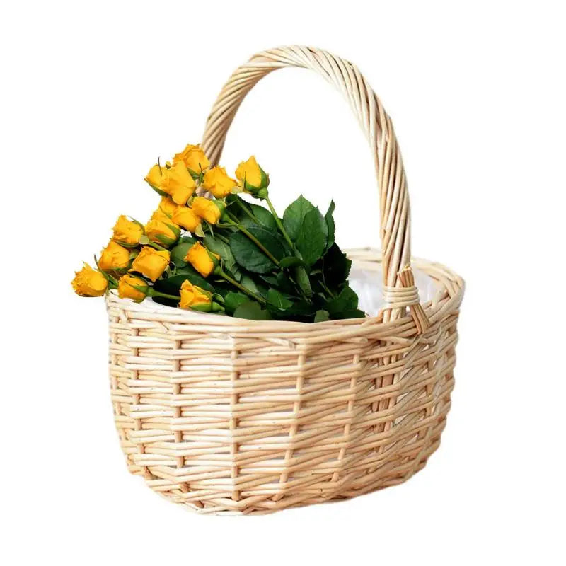Flower Arrangement Basket Hand-woven Mini Wicker Rattan Baskets With Handle Flower Basket Storage Basket Wedding Flower Baskets Oasis Select