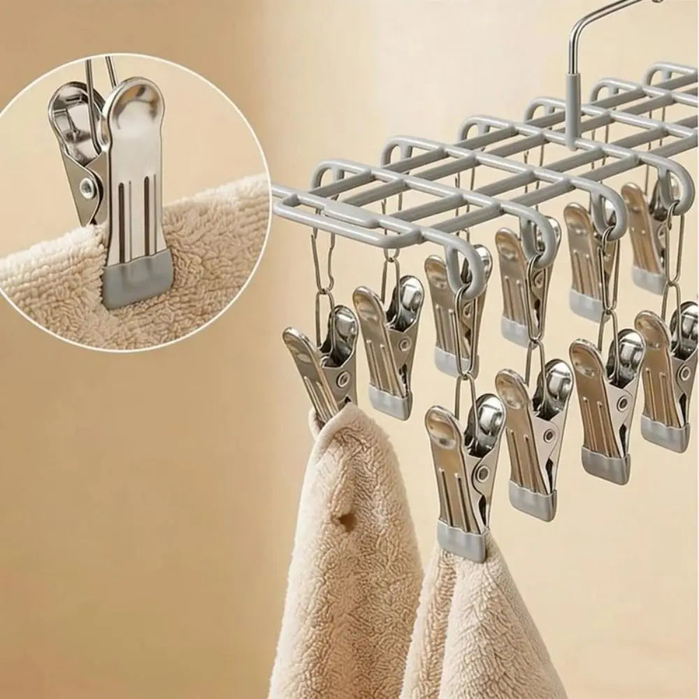20-Clip Stainless Steel Sock Drying Rack – Rustproof & Windproof