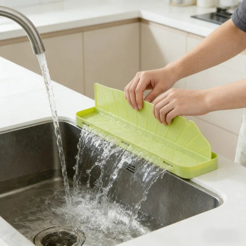 2 in 1 Suction Based Sink Splash Guard with Storage Kitchen Anti Splash Barrier and Organizer Tray Tool Must Have Accessory Oasis Select
