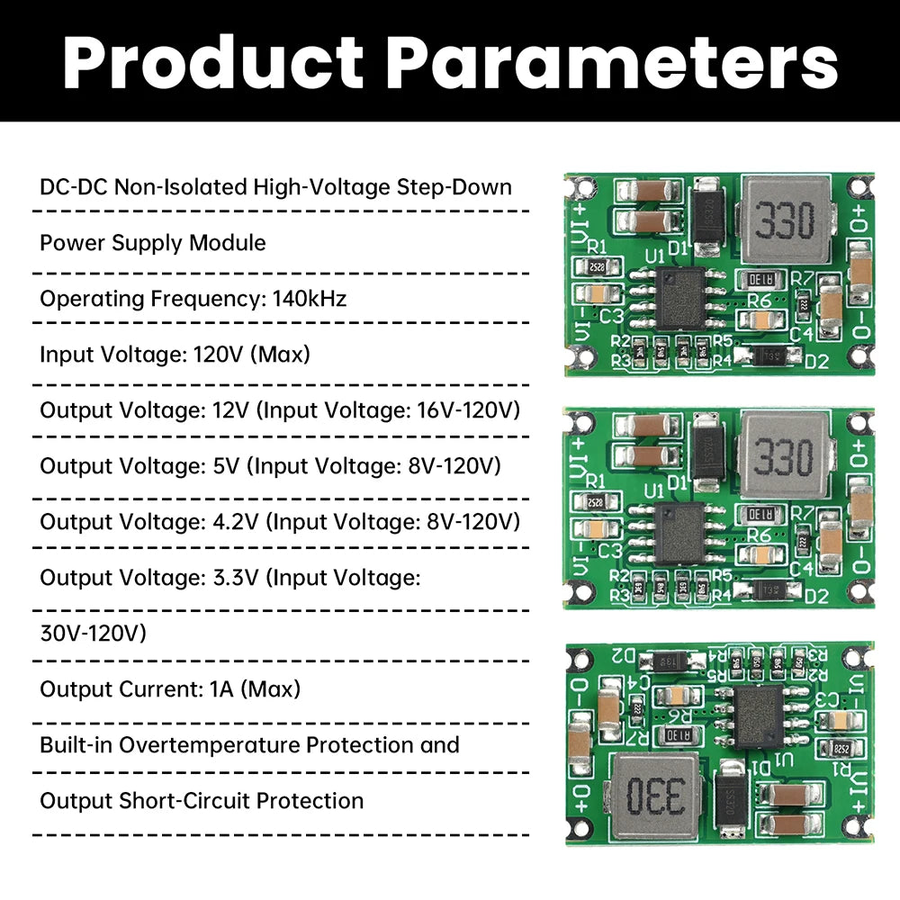 Mini DC-DC Buck Converter 48V 60V 120V to 3.3V 5V 12V Step-Down Power Module with Over Temperature Short Circuit Protection Oasis Select