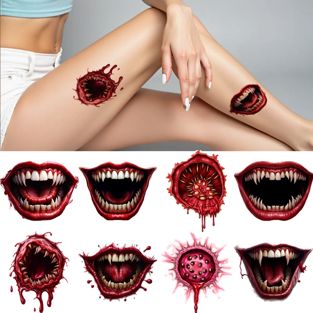 12-Pack Halloween Temporary Tattoos – 3D Waterproof Body Stickers