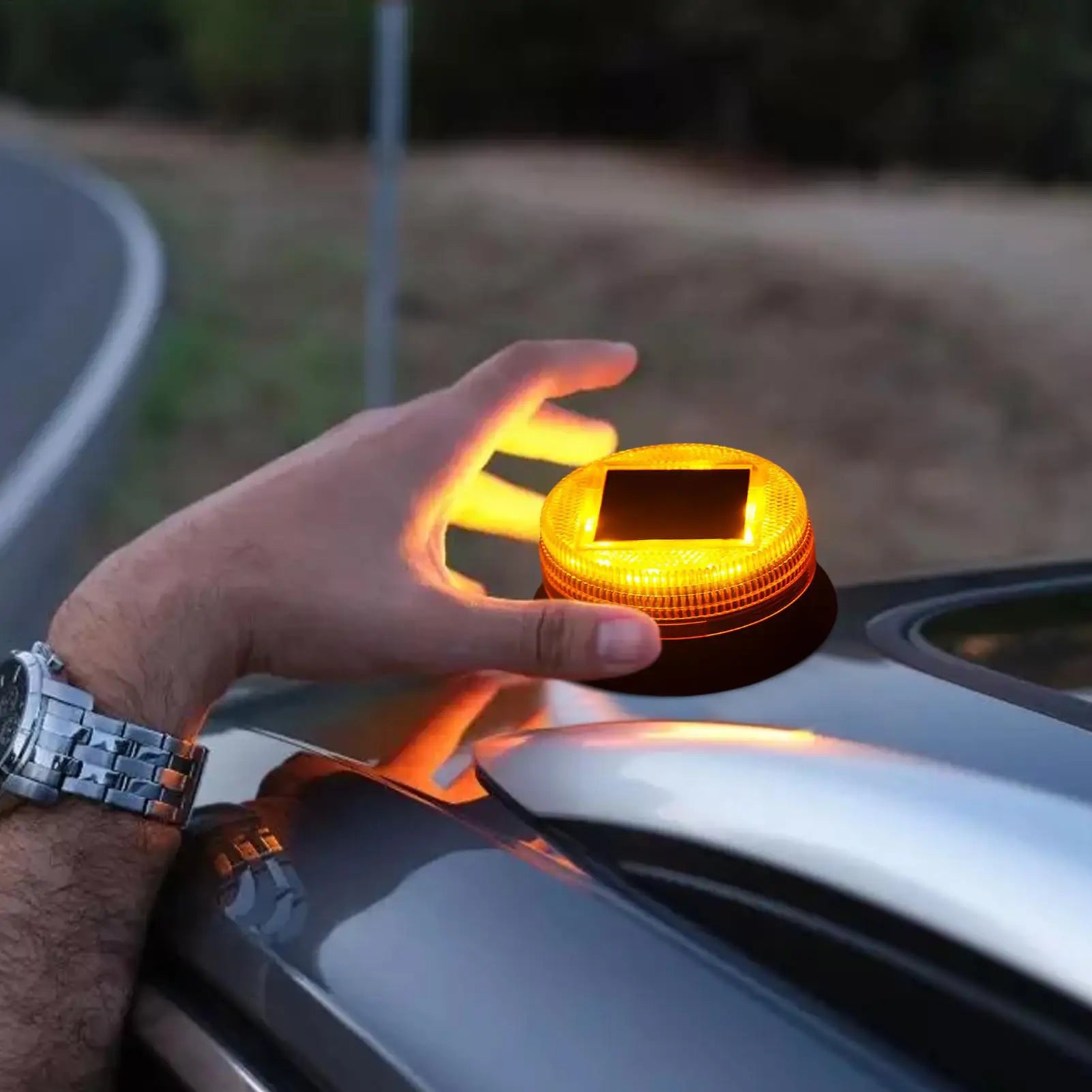 Solar Power LED Magnetic Warning Light for Car Tractor Truck Strobe Beacon Amber PoliceLamp Emergency Signal Night Sensor Oasis Select