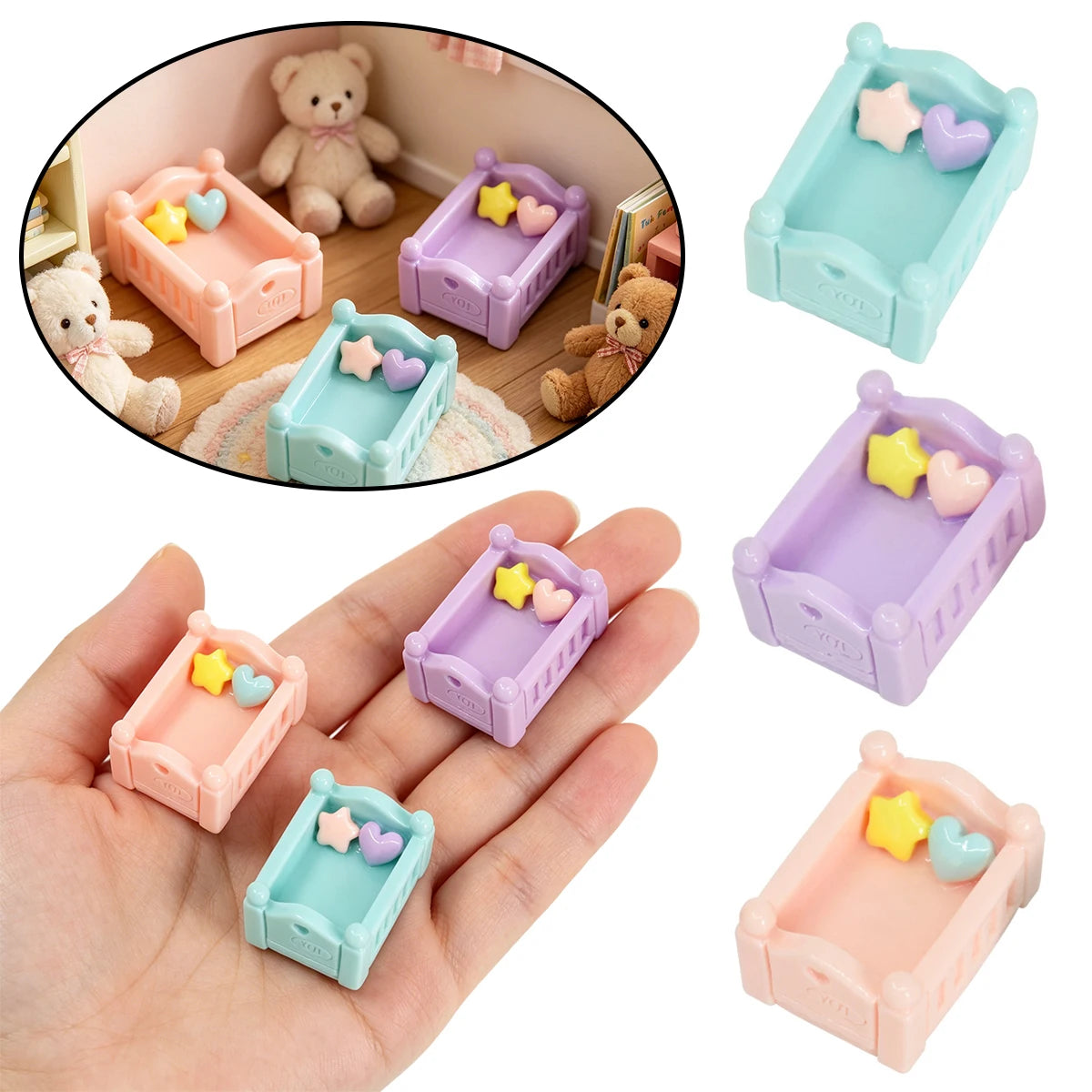 Miniature Resin Bed Micro Landscape Craft Hand Painted Simulation Statue, Wedding Cake Topper Dollhouse Garden Decor Oasis Select