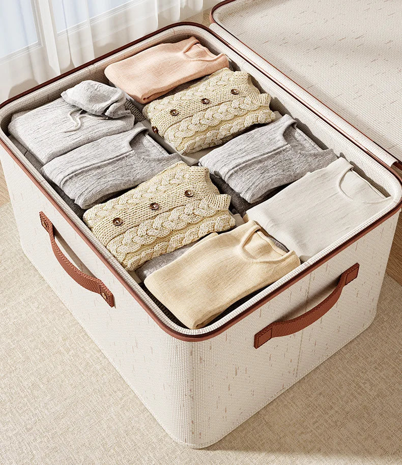 Large Household Storage Box Heavy-duty Hard Shell Cotton Linen Zipper Storage Organizer Box with Lid for Clothes Toys Blankets Oasis Select
