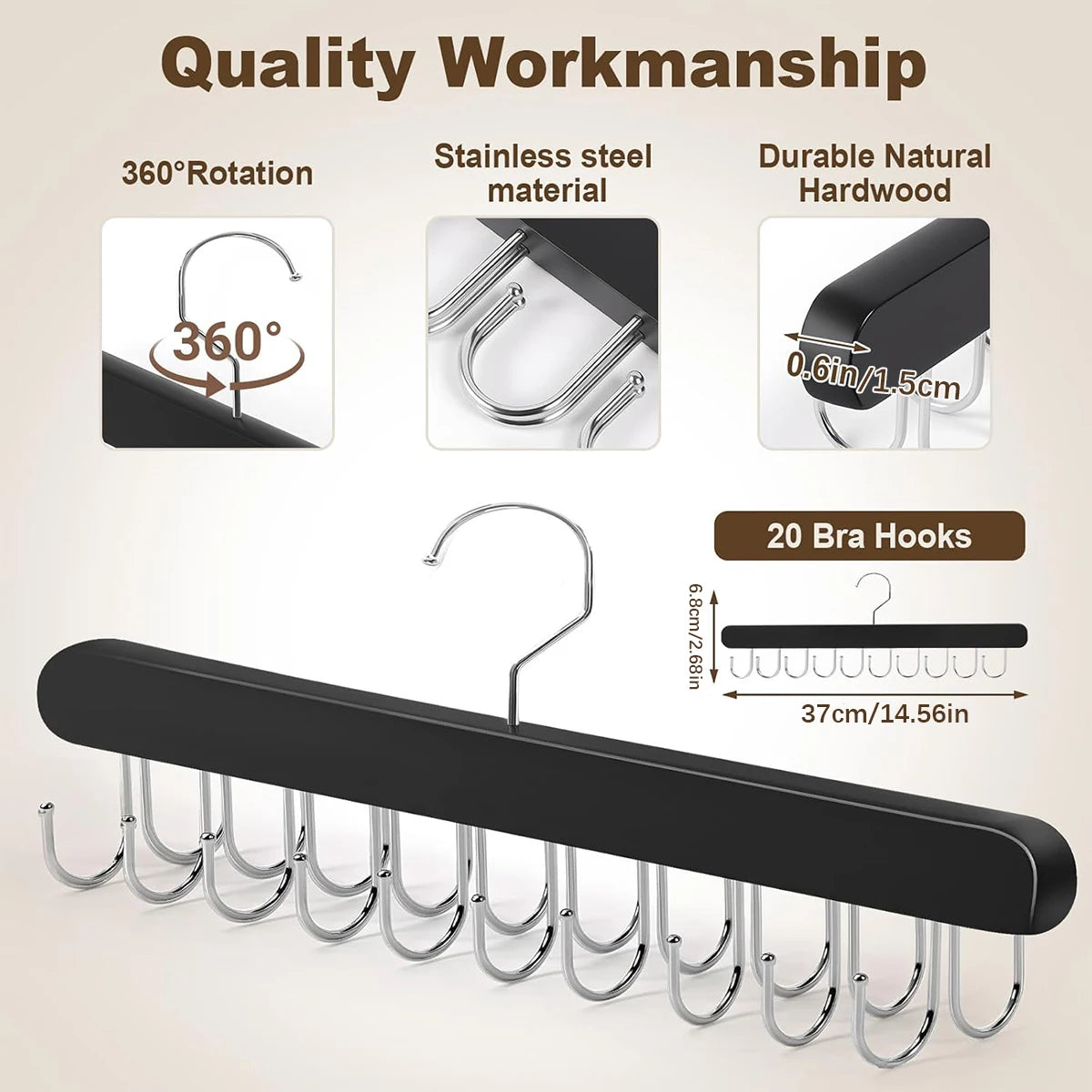 1/2pcs women's bra hanger, wooden vest organizer rack, suitable for dorms and apartments, can hang vests, hats, scarves, etc. Oasis Select