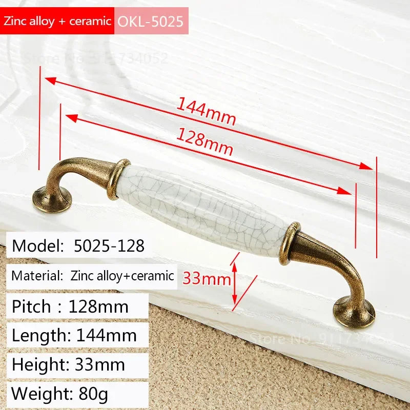 Cupboard Kitchen Hardware Retro European Fashion Cabinet Drawer Handles Bronze Closet Dresser Knobs Zinc Alloy and Ceramic Oasis Select 128-2