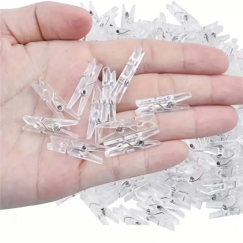 1Box 20pcs Portable Photo Clips Plastic Mini Spring Clear Clothes Pegs For Photo Paper Craft Clips Clothespin Party Oasis Select
