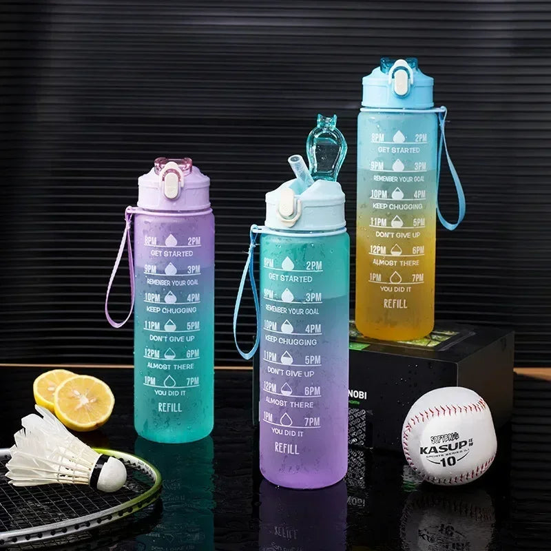 900ml Sports Water Bottle High Temperature Resistant Graduated Straw Cup Rainbow Frosted Progressive Color Water Cup Plastic Cup Oasis Select
