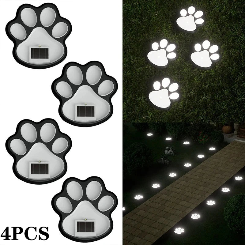 4-12PCS LED Solar Outdoor Light Waterproof Animal Paw Print Lamp for Garden Lawn Patio Summer Camping Home Decoration Oasis Select White Light-4PCS