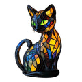 Stained Glass Cat LED Night Light – Color-Changing Resin Lamp
