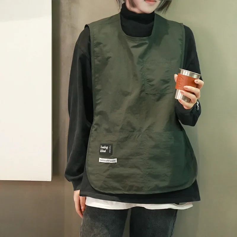 Apron Waterproof Antifouling Solid Colored Nylon Vest Style Sleeveless Apron Oasis Select Dark green Apron OneSize