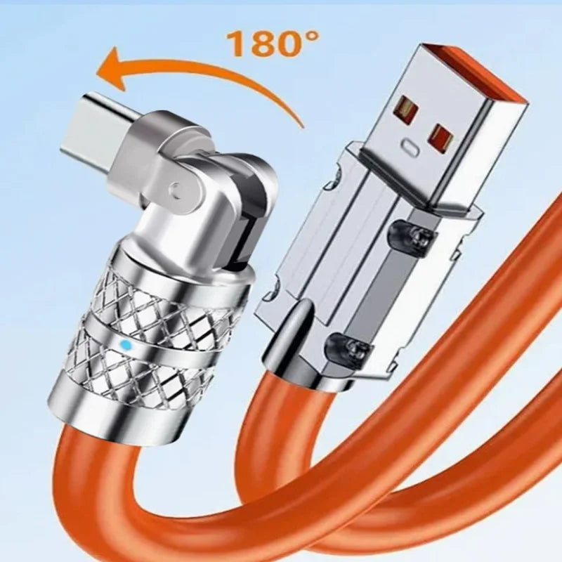 1m 2m 180 Degree Rotating Elbow USB to Type c 120w 6A Fast Charge Cable USB C Data Cable For Xiaomi Mobile Phone Charger Cable Oasis Select