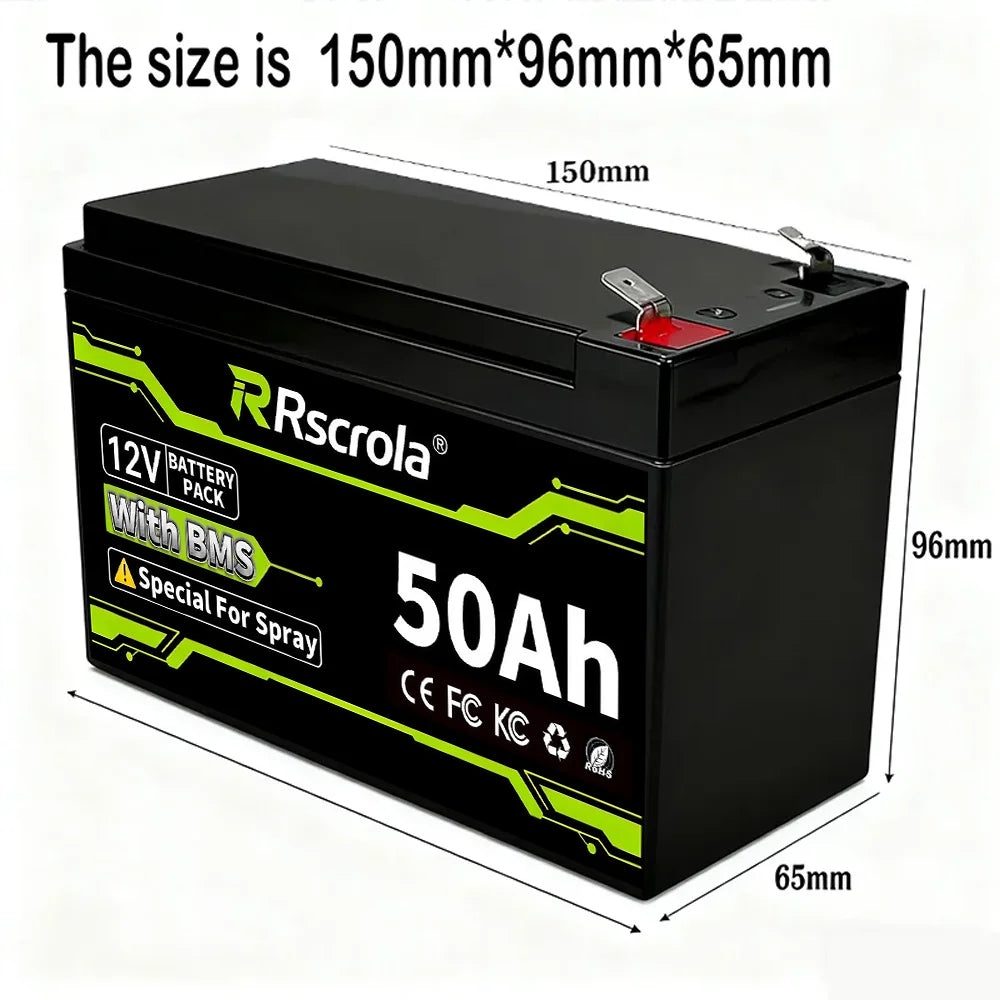 12V 20-50Ah Rechargeable Li-ion Battery 3S with BMS For Sprayer Speaker Camping & Toy Cars Oasis Select