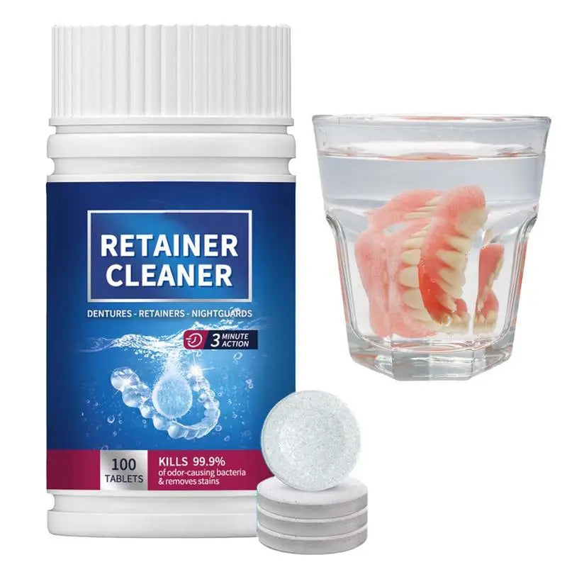 Denture Cleansing Tablet 100 Tablets Cleanser Pills Whitening Remove Bad Odors Oral Cleaning Care Fresh Breath Cleaning Stains Oasis Select
