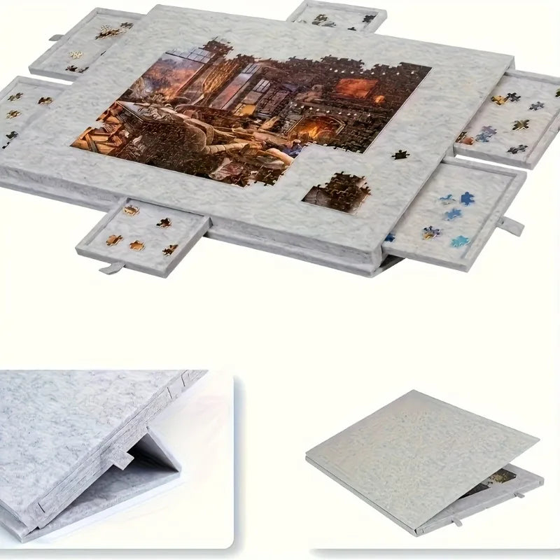 6-in-1 Foldable Jigsaw Puzzle Table with 6 Drawers, Can Hold 1500pcs, Portable Wooden Puzzle Board with Stand & Lid for Adults Oasis Select 1500pcs Light Grey
