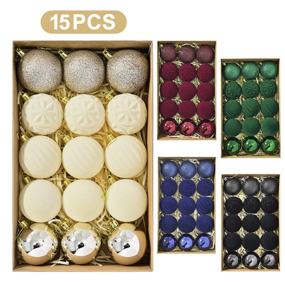 16PCS Flocked Christmas Ball Ornaments Velvet Xmas Tree Hanging Pendent Sparkling Powder Decorative Balls Christmas Decoration Oasis Select