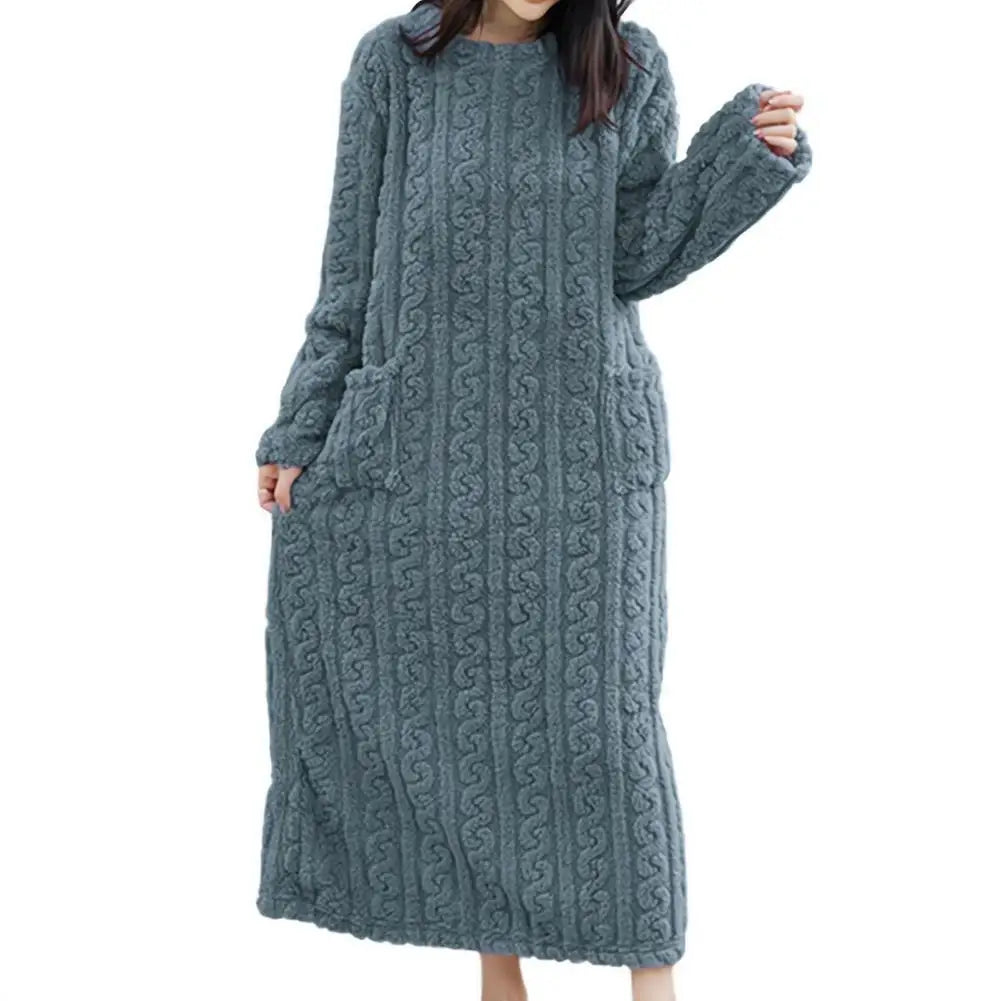 Women's Flannel Nightgown – Long Sleeve Warm Fleece Night Dress