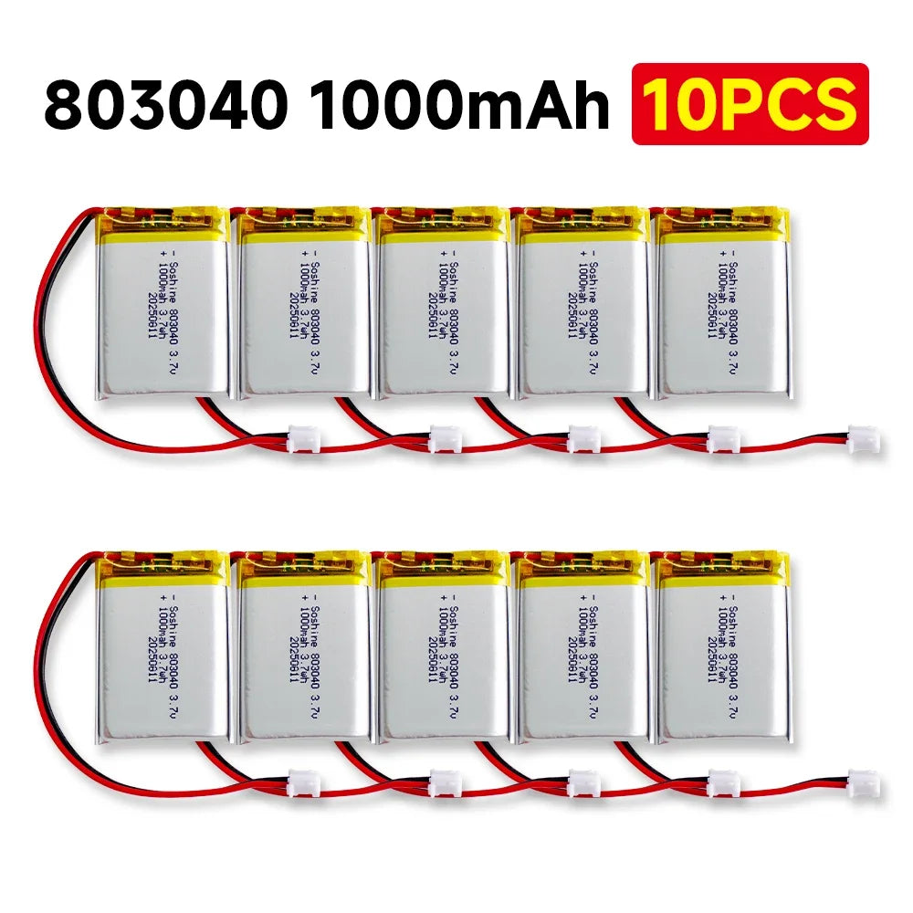 3.7V 803040 1000mAh LIPO Batteries 803040 Lithium Li-Ion Polymer Battery for Remote Control iPod Bluetooth Speaker GPS Oasis Select 803040 battery 10pc