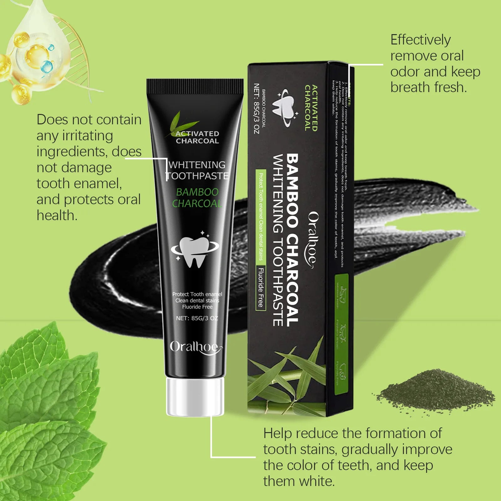 Oralhoe Bamboo Charcoal Whitening Toothpaste – Remove Stains Whitening Toothpaste Oasis Select