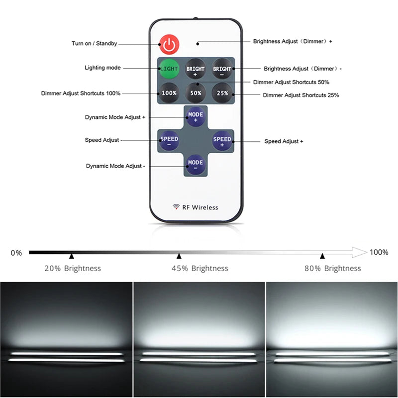 12V Dimmable LED Light Bar 30CM 40CM 50CM White/Warm White Lamp Tube with RF Remote Control Dimmer For Kitchen Bedroom Lighting Oasis Select