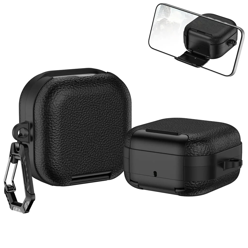 Shock Absorbing Protective Cover with Secure Lock and Adjustable Phone Stand Compatible with For Samsung Buds 4 and 4 Pro Oasis Select Black Black