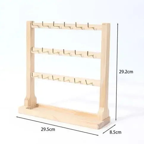 Solid Wood Jewelry Display Rack with Hooks | Multi-Tier Organizer