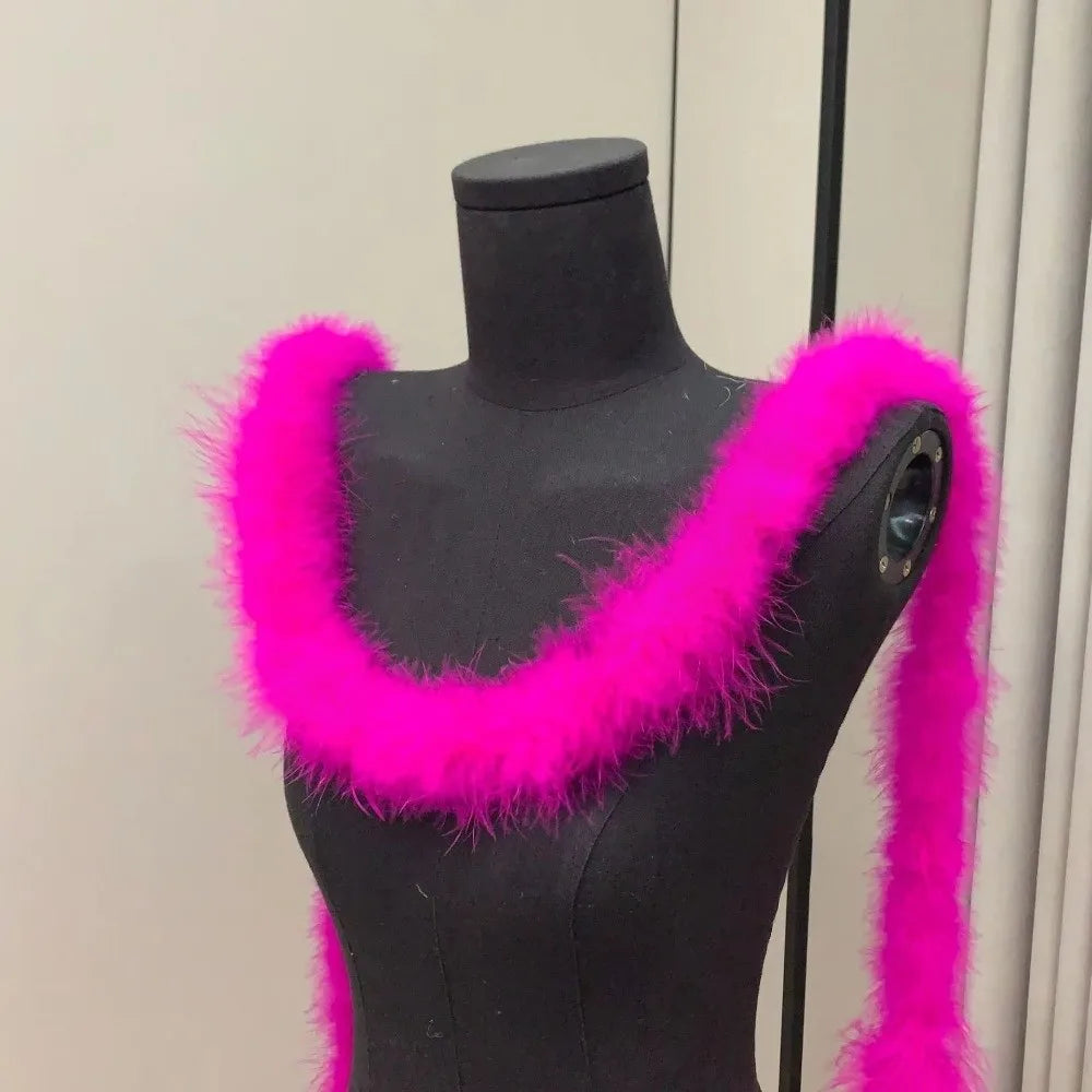 Fashion 2 Meter Decorative Strip Faux Fur DIY Apparel Sewing Fluffy Trim Cuff Strip Home Decor Artificial Fur Decoration Oasis Select Rose Red