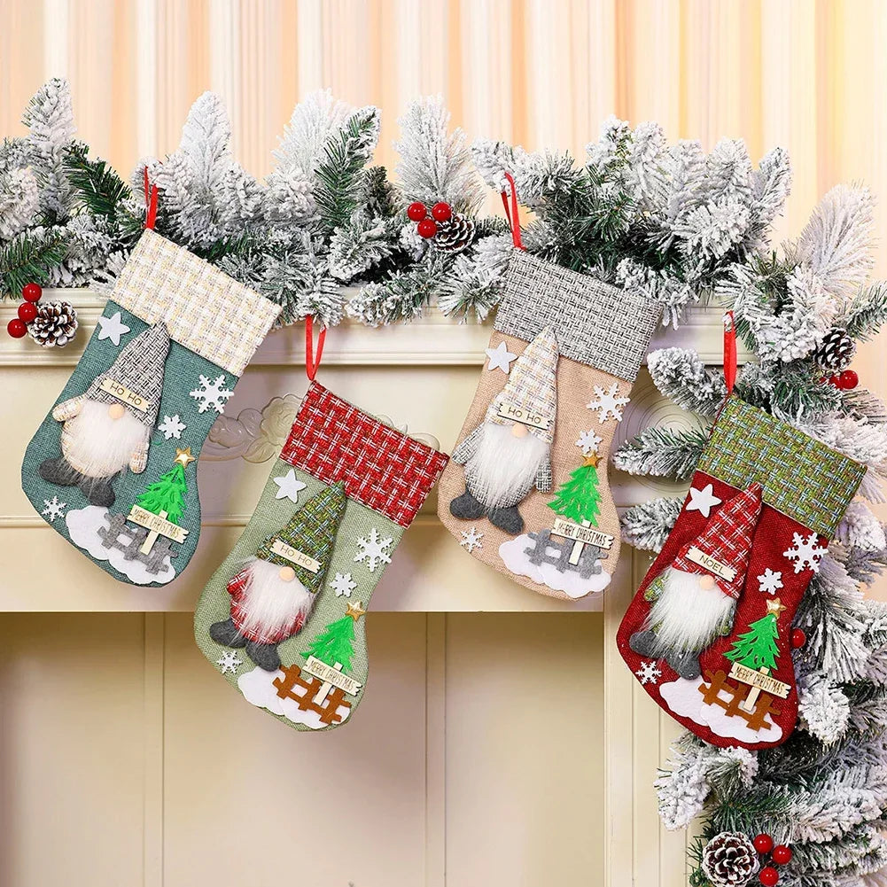 4 Plush Christmas Stockings With 3D Gnome Design For Festive Decor Christmas Ornaments For Xmas Trees Home Decor Oasis Select