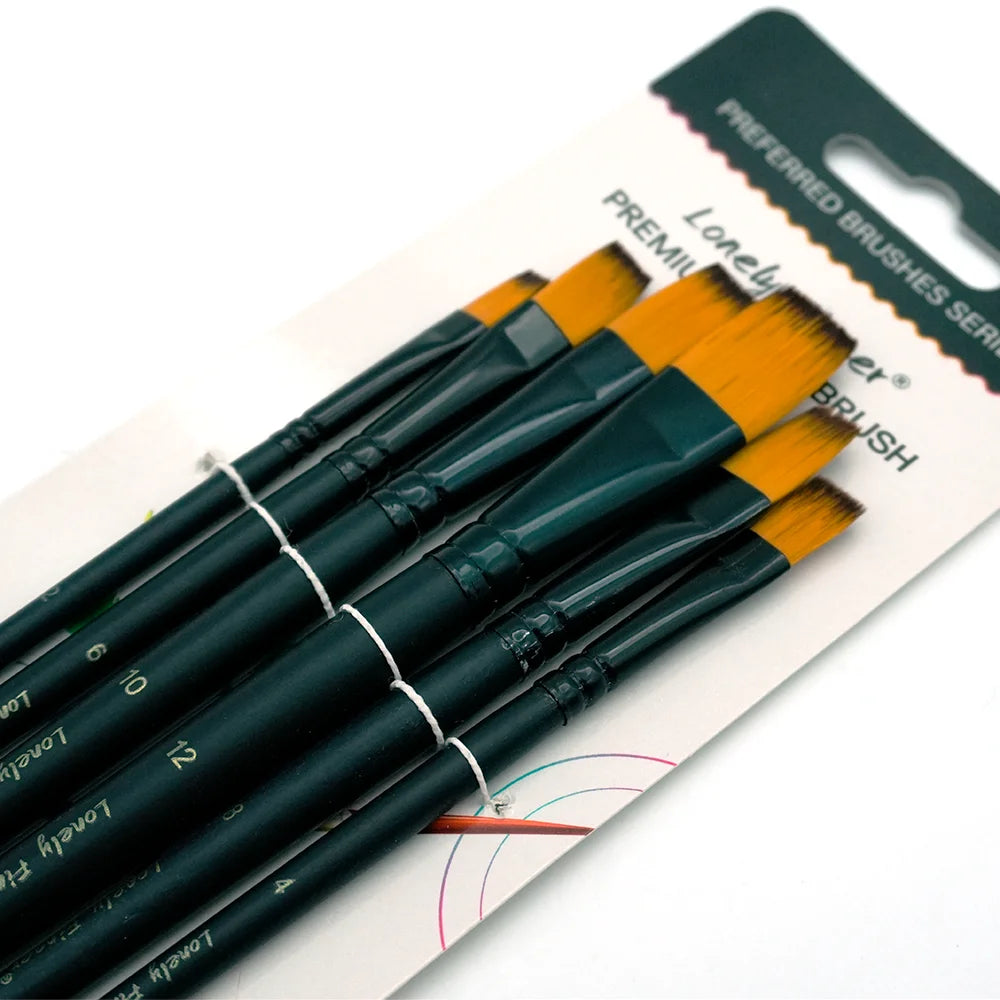Watercolor Paint Brushes, Nylon Paint Brush Set 6/24Pcs, Artist Paintbrushes for Acrylic Painting, Watercolor Oil Brushes Profes Oasis Select 6 Black Flat