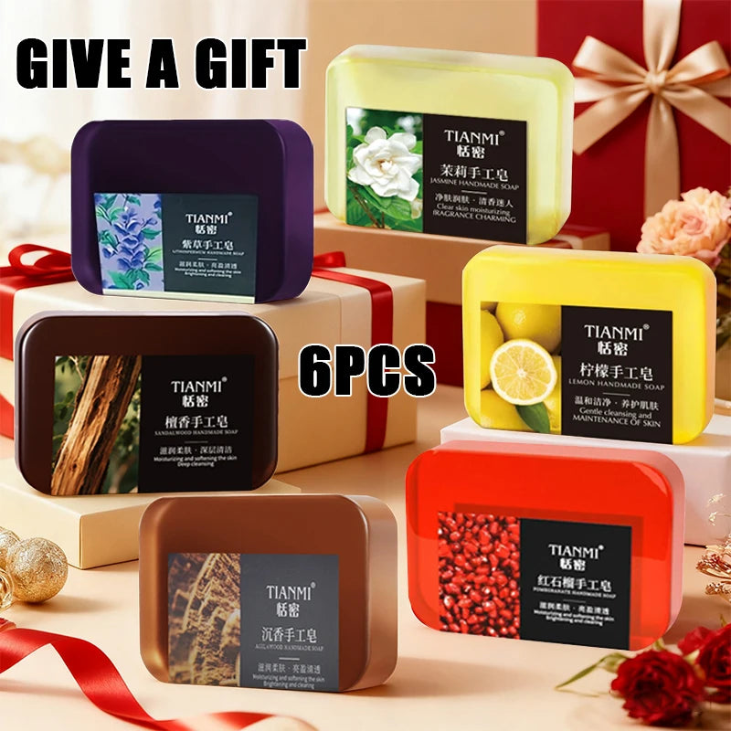 6PCS fruity floral handmade soap, 6 different scented soaps including lemon flavor, jasmine flavor, and heavy flavor. Gently cle Oasis Select