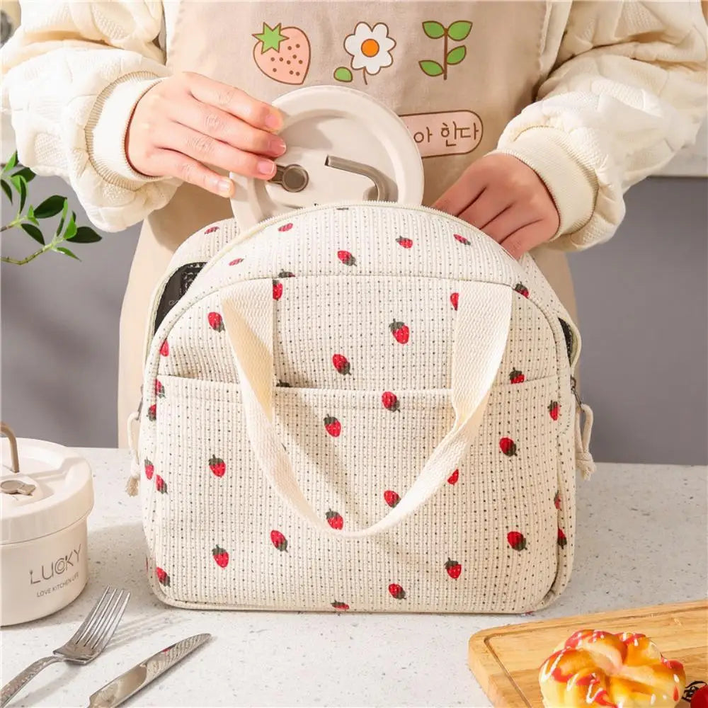 Floral Corduroy Lunch Bag Printed Food Handbags Portable Thermal Lunch Box Bag Waterproof Office Cooler Ice Insulated Case Oasis Select