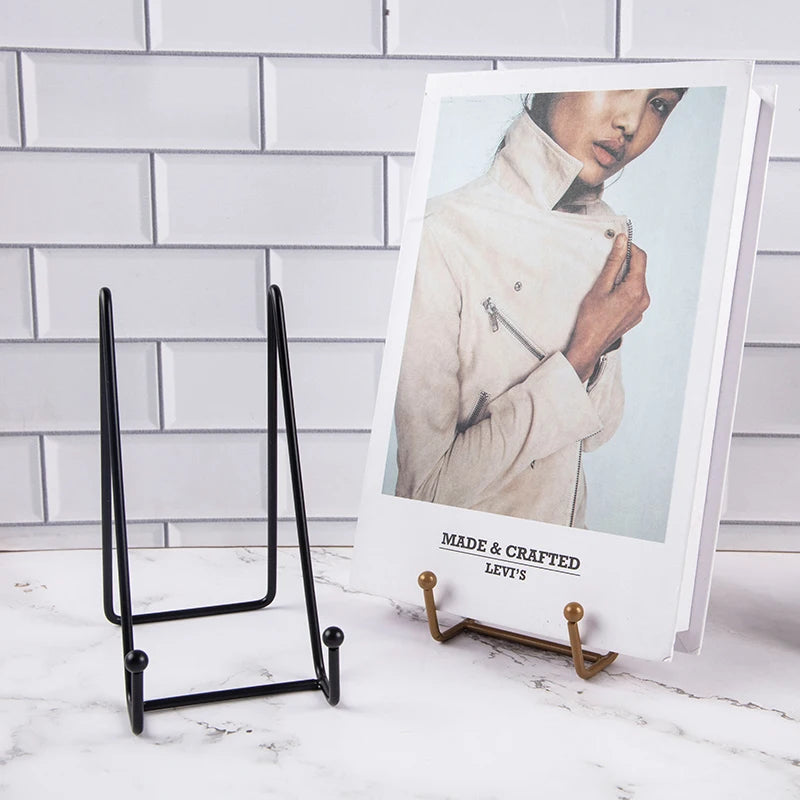 1pc Plate Display Stand Picture Easel Metal Plate Stands Holder Display Pictures Frame Photo Decorative Plate Dish Tabletop Arts Oasis Select