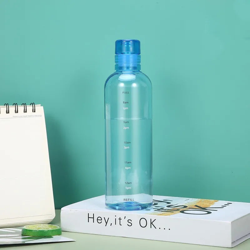 Newest Transparent With Time Scale Water Bottle Couple Plastic Portable Water Container Leakproof Drop-Resistant Plastic Cup Oasis Select Blue 750ml