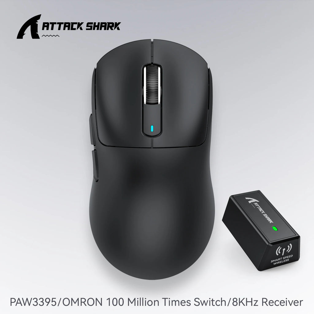 ATTACK SHARK X3 PRO 8K Mouse Wireless 8000Hz PAW3395 Sensor 59g Lightweight Tri Mode 2.4G BT5.2 Wired 26000DPI 68H Battery Oasis Select X3pro Black