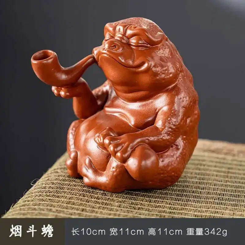 Purple Clay Kung Fu Tea Pet Ornament Handcrafted Purple Clay Lucky Golden Toad Pixiu Tea Table Ceramic Tea Play Oasis Select Pipe Toad - Zhu Ni