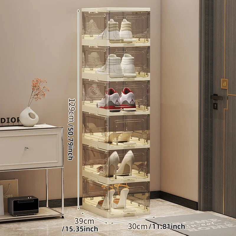 Foldable Shoe Box 1/2/4/6-Tier Clear View Dustproof Moistureproof Heavy-Duty Organizer for All Shoe Types Living Room/Hallway Oasis Select Gray-6 Layers