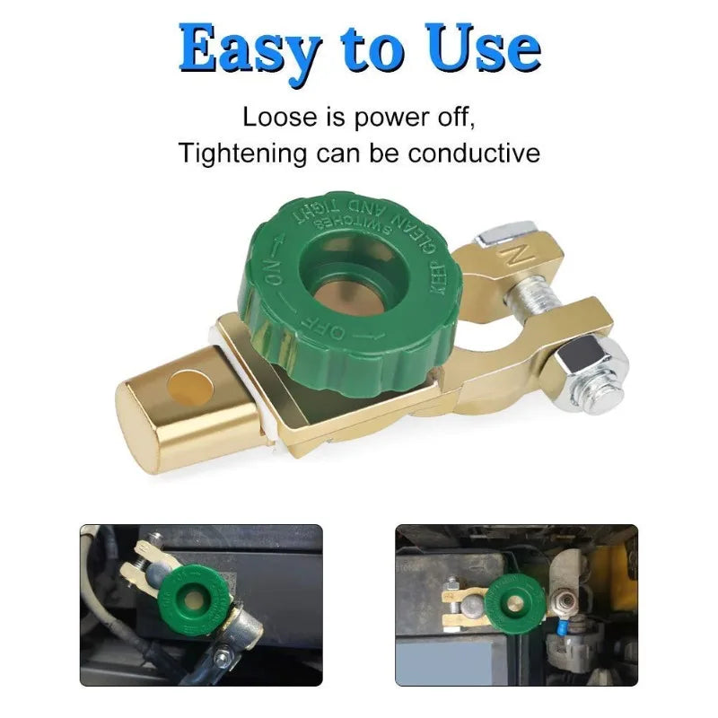 Quick Disconnect Top Post Battery Disconnect Switch with Green Knob 12V-24V Master Isolator for Car Truck Boat Vehicles Oasis Select