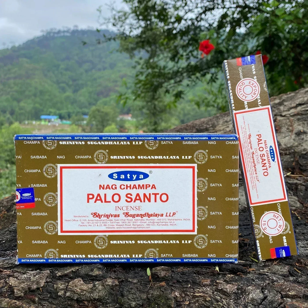Incense Sticks Complete Boxes Satya NAGCHAMPA Original, Palo Santo DRAGONS BLOOD SANDALWOOD Natural Incenso(Handmade in India) Oasis Select PALO SANTO 12 small boxex