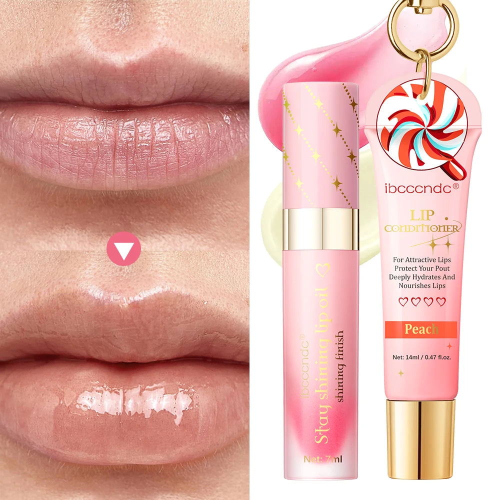 Lip Glosses Set Lip Duo Lip Gloss Combo with A Keychain Long Lasting Moisturizing Nourish Plumper Cosmetics Oasis Select