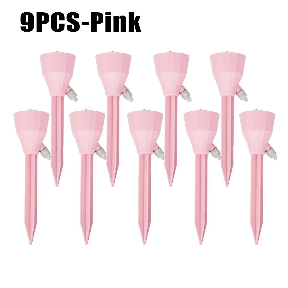 3/6/9Pcs Adjustable Drip Irrigation System Indoor Outdoor Potted Plants Automatic Self-flowing Watering Spikes Gardening Tools Oasis Select Pink-9PCS