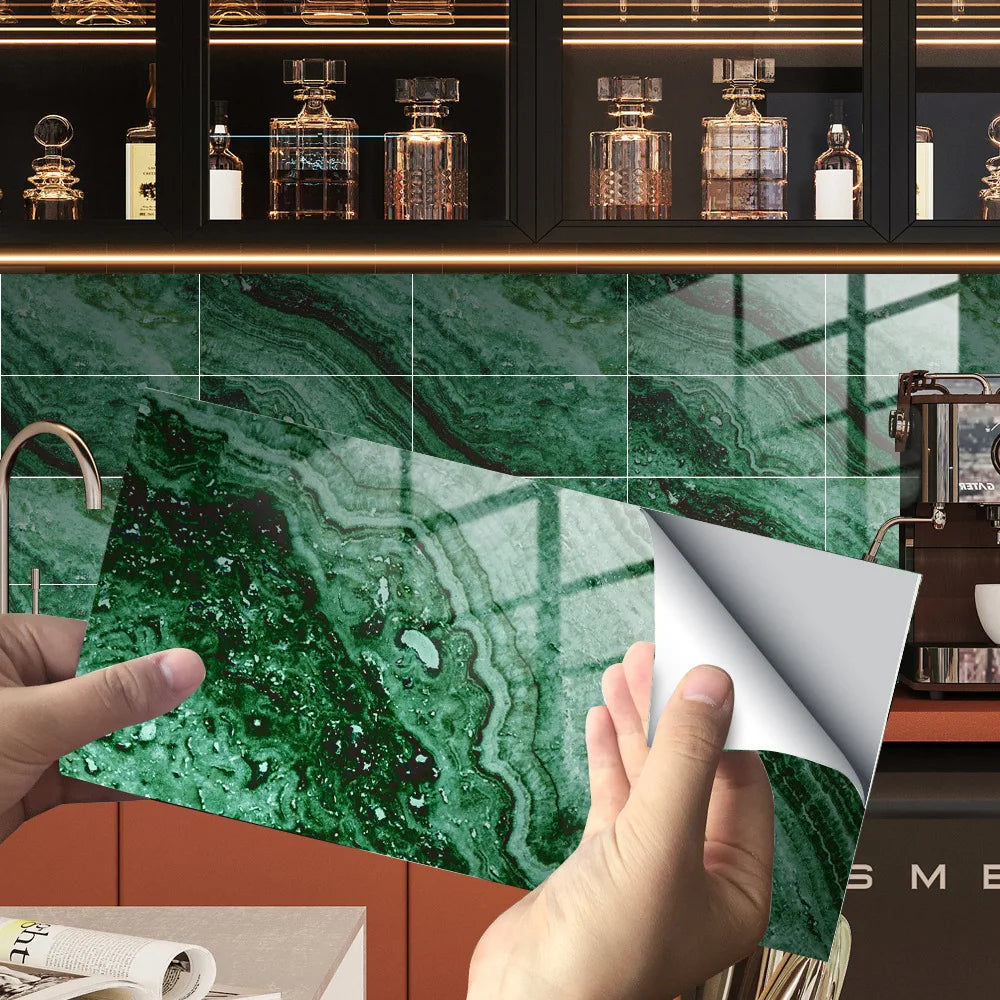 Imitation Marble Grain Tile Paste Thick Cover Crystal Film Decorative Renovation Wall Paste Wallpaper Wall Stickers Oasis Select DLS070 16pcs