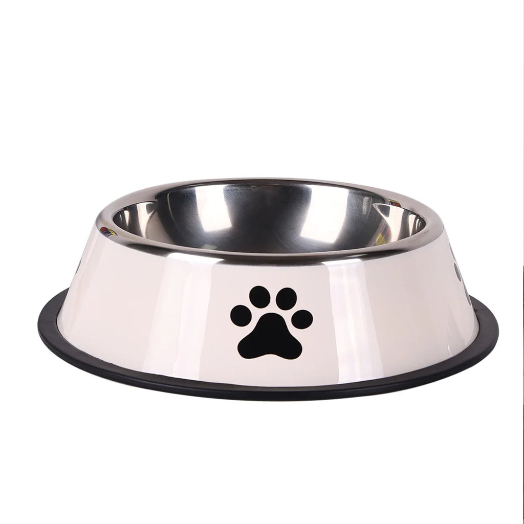 Stainless steel pet bowl cat bowl dog food bowl multiple specifications anti-fall food bowl large capacity feeding pet supplies Oasis Select white-1pcs S