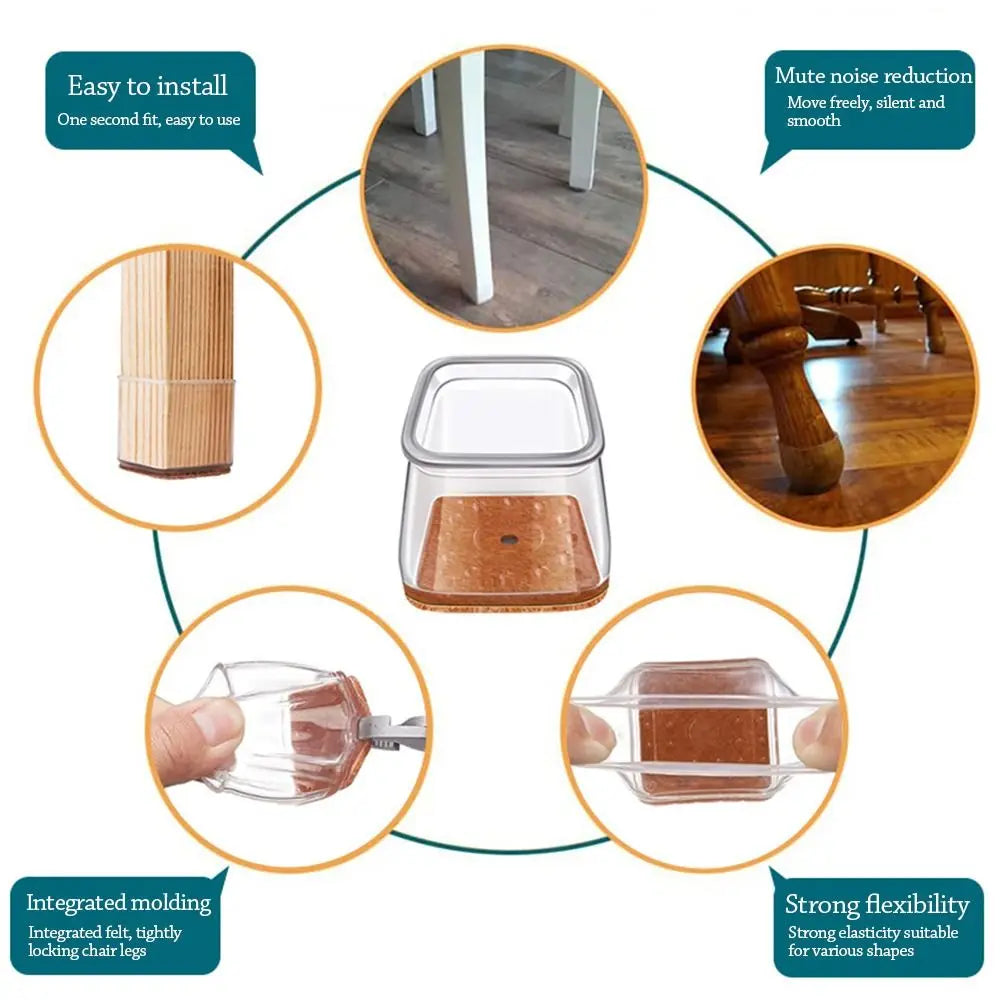 Silicone Square Chair Leg Floor Protectors – Non-Slip Covers