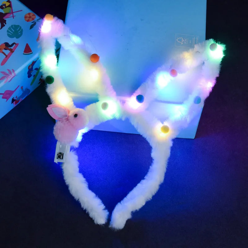 Women Girls LED Bunny Ears Hairband Easter Light Up Headbands Halloween Glow Party Supplies Wedding Festival Oasis Select white-rabbit