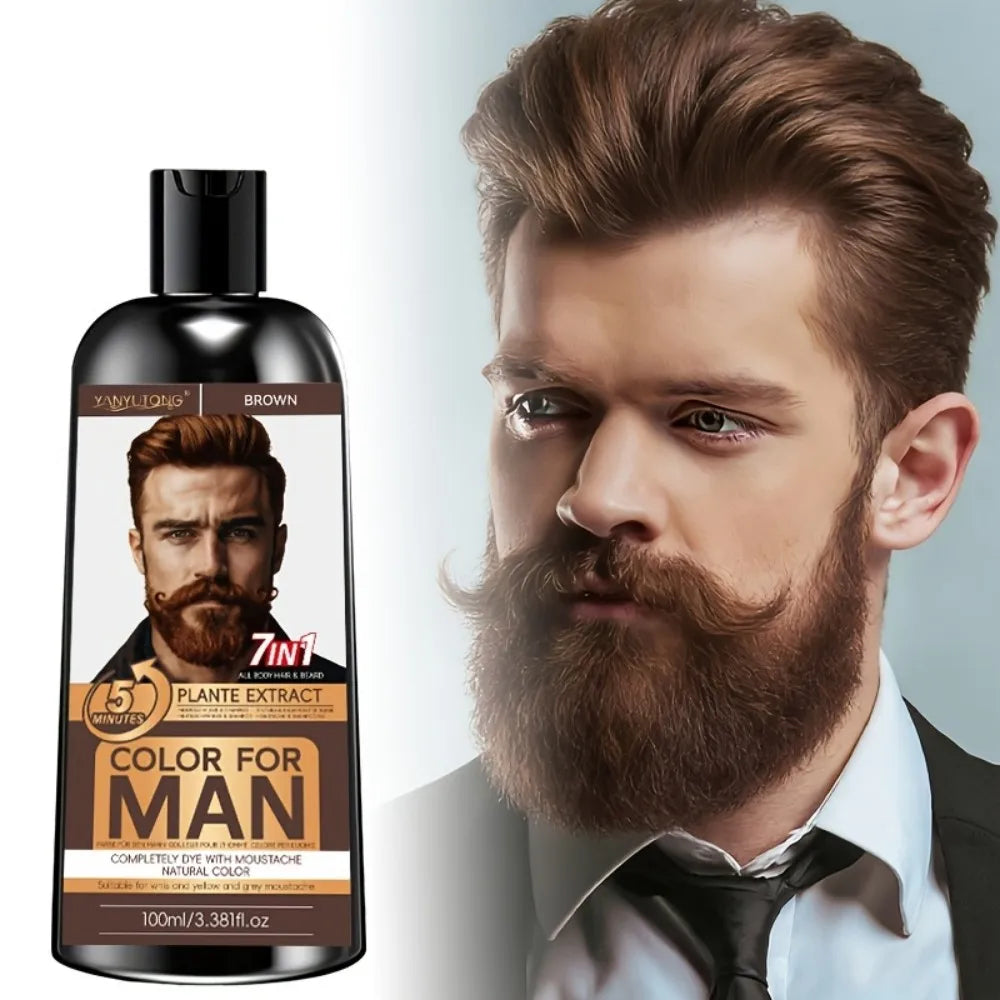 7-in-1 Men's Beard Dye Water, Mild Plant Pigment Men's Beard Natural Hair Color Dye, Portable Coloring, Oasis Select BROWN