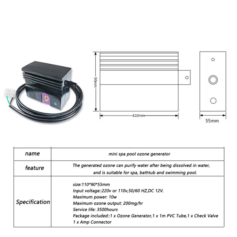200mg/h Ozone Generator Water Purifier Ozonator Multipurpose O3 Machine Air Ionizers for Bathtub Swimming Pool Device Kit Oasis Select